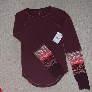 Maroon Free People Top with Arm Detailing